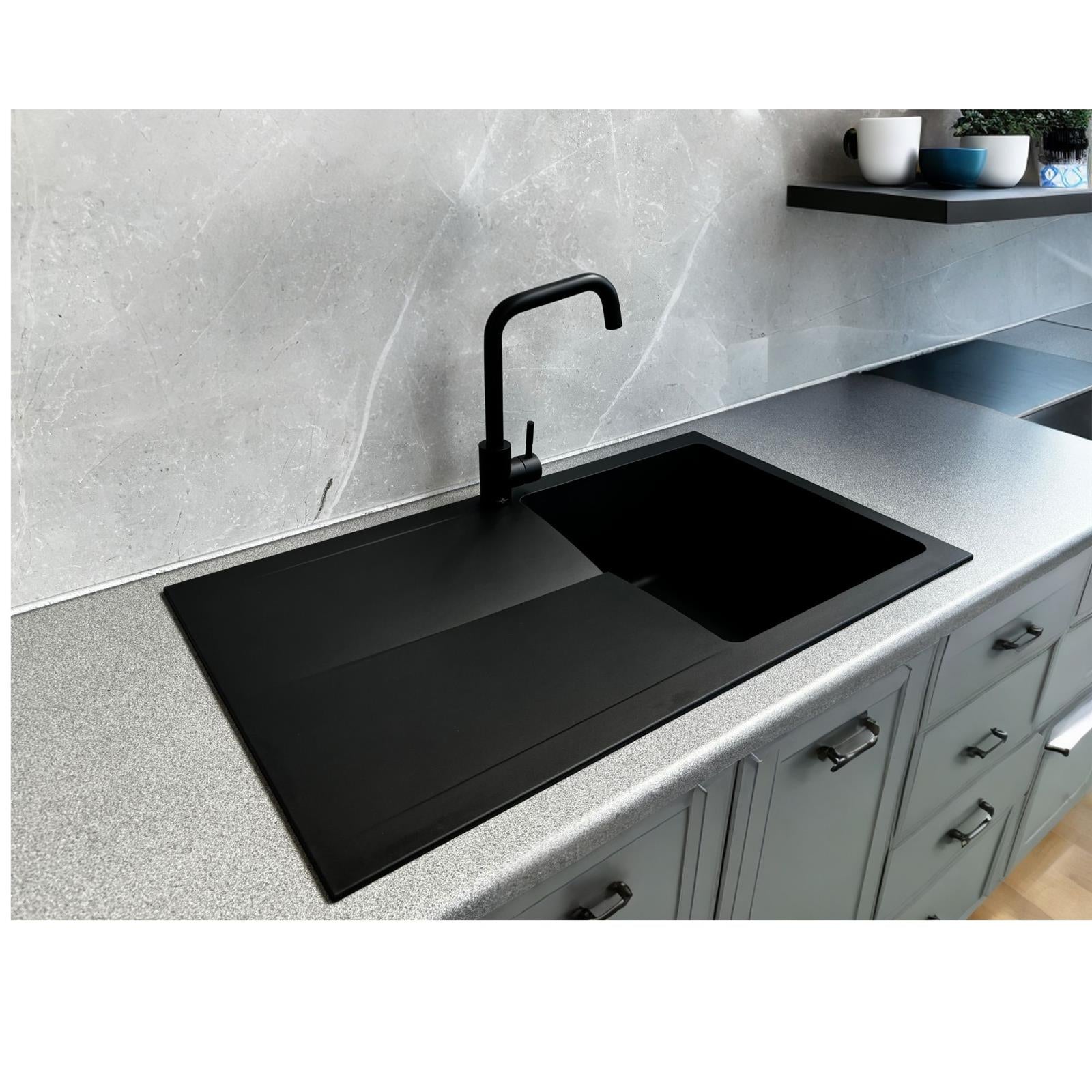 Liquida TEC860BL 1.0 Bowl Composite Reversible Black Kitchen Sink And Waste Kit